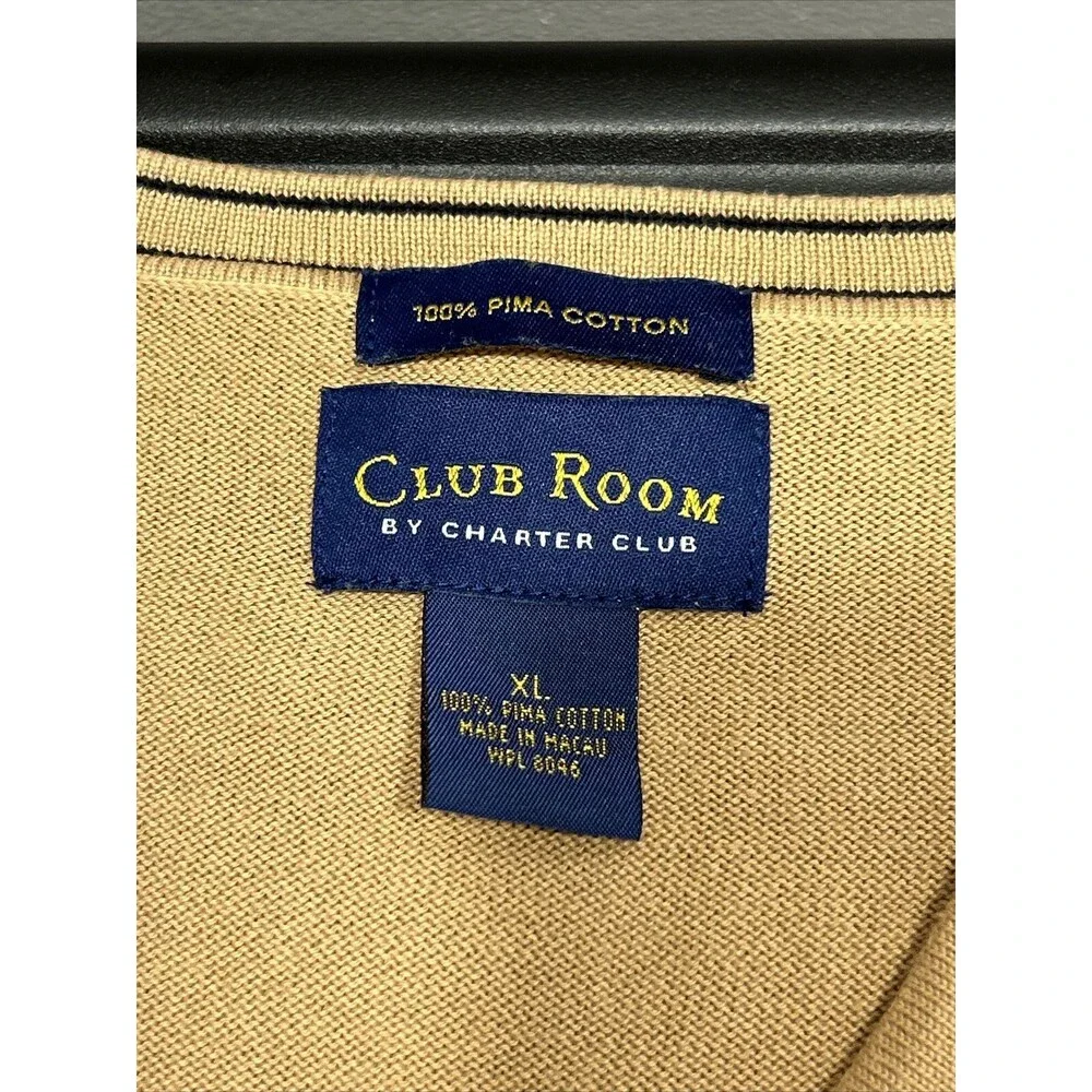 Club Room Charter Club 100% Cotton Sweater XL V-Neck Beige